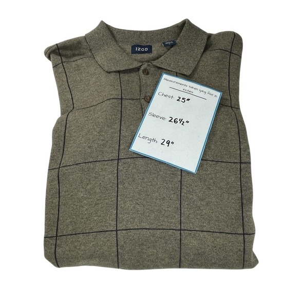 IZOD Men's Large Gray Grid-Knit Polo Sweater 100% Cotton Casual Pullover - Picture 3 of 7